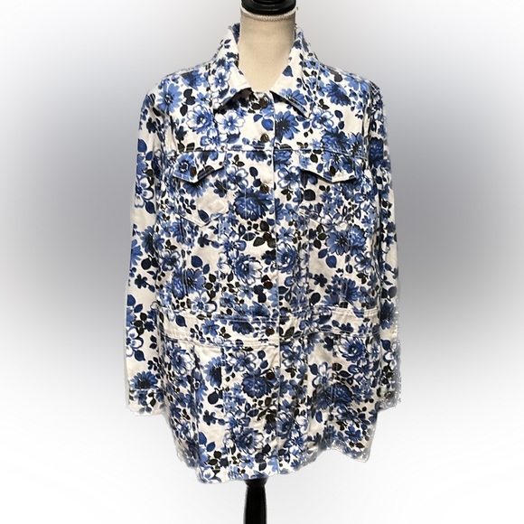 Roaman's Jackets & Blazers - Roaman’s Blue & White Floral Denim Jacket 16W